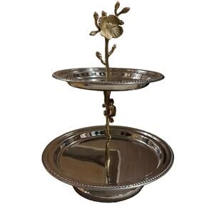 Elegant 2 Tier silver Dessert Stand Gold Floral Ornate Handle Tea Party Server
